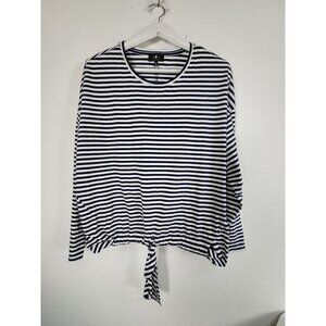 7 For All Mankind Womens Striped Long-Sleeve Tie-Hem Top XL Navy/White New